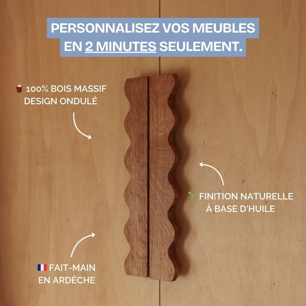 Poignée ondulée en bois massif | Sur-mesure